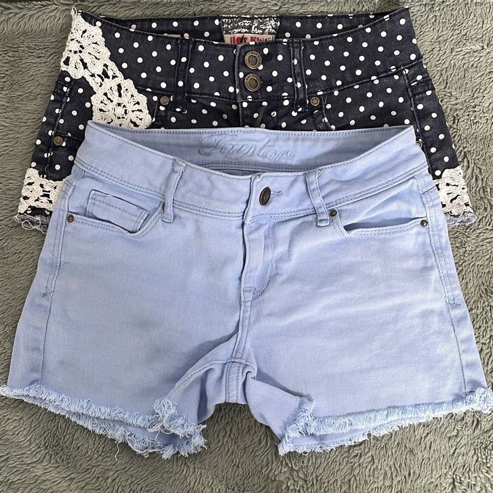 Taylor / Hot Kiss Womens Denim Shorts Bundle Cutoff 2 Pairs Blue Black‎ Size 0